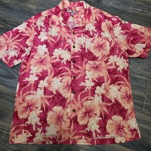 Caribbean Joe Men's XL‎ Linen Floral Palm Tree Aloha Hawaiian Shirt Size XL